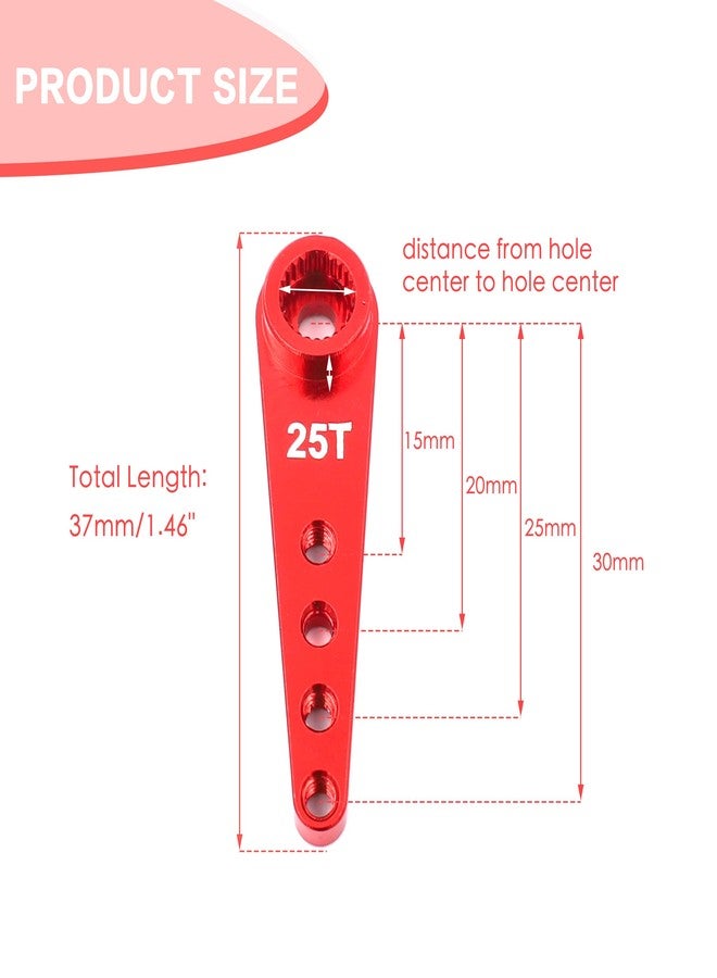 Raflot 6PCS 25T Servo Horn 37mm Aluminum Alloy 25 Teeth Extension Steering Arm Server Compatible with Futaba Savox Power HD HSP MG995 MG996 Servos for RC Car Truck (Red) - Image 3